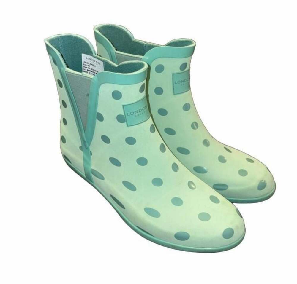 London Fog Piccadilly Rain Boots Mint Green Polka Dot Size 8M